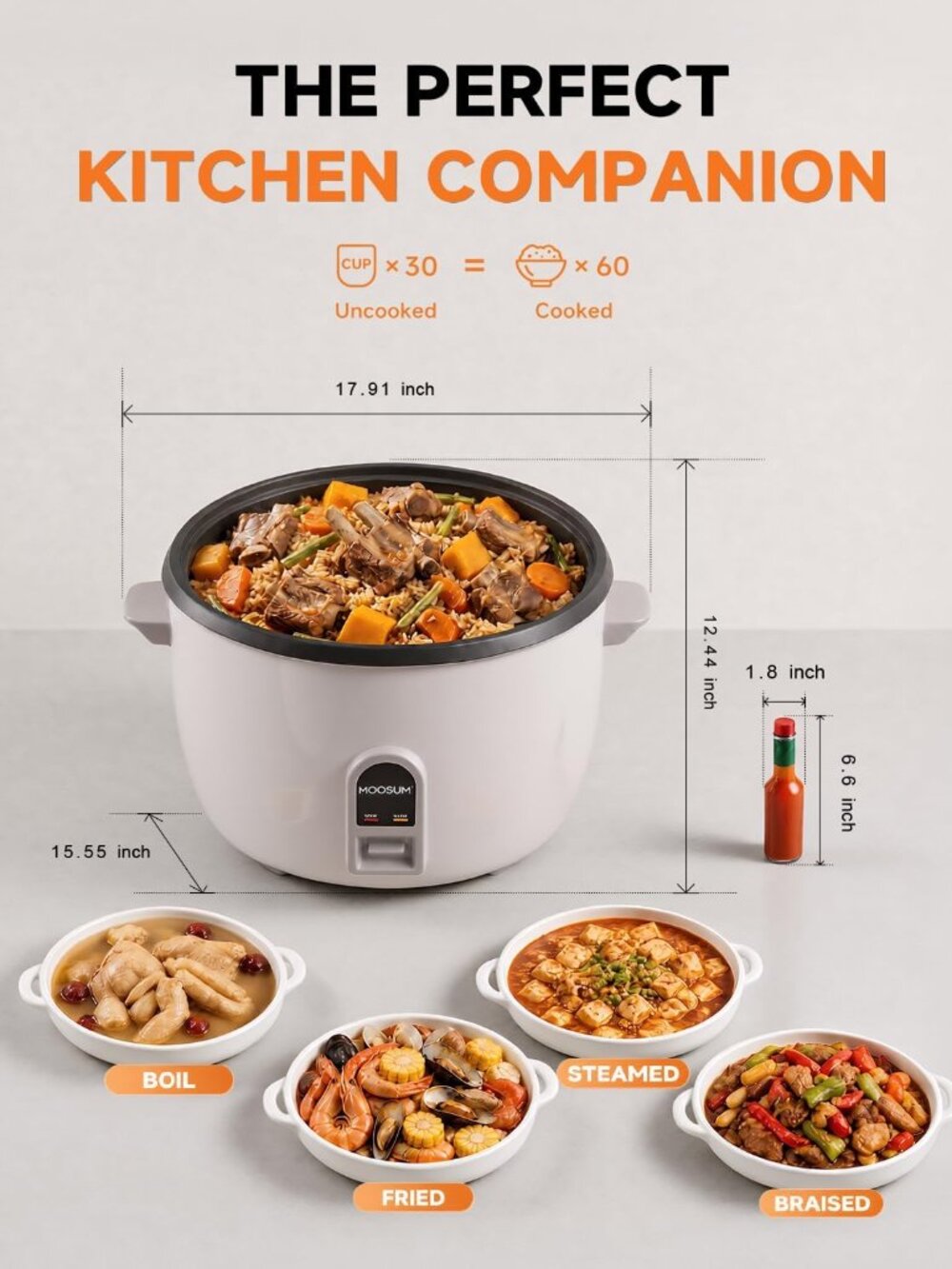 MOOSUM Commercial Rice Cooker, Large Capacity 30-Cup (UnCooked), 60-Cup (Cooked)
